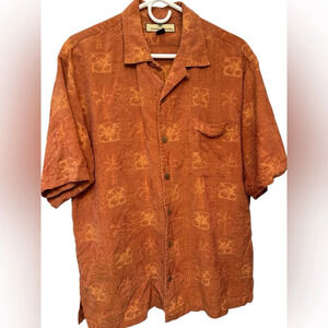 Mens Tommy Bahama Silk Shirt Size medium Sunset Orange Hibiscus